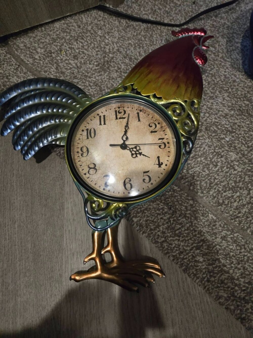 Vintage Hand painted metal rooster clock
